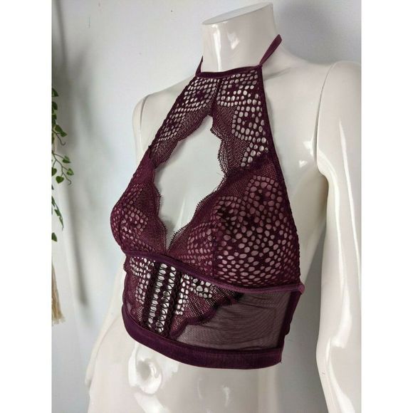 Victoria's Secret Super Sexy Bralette key hole lace halter top size XS purple - Picture 3 of 8